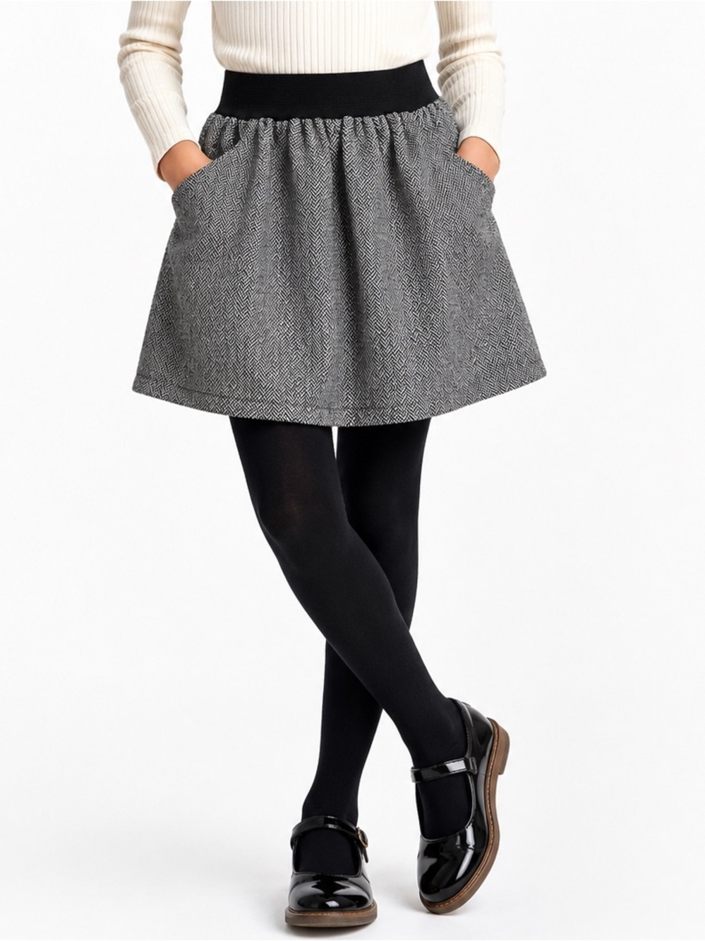 Zara Girls Herringbone Skater Skirt Gray Black Size 5/6 (118 cm)